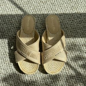 Brand New Dior Beige Granville Criss Cross Espadrille Sandals 37.5